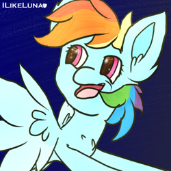 Size: 512x512 | Tagged: safe, artist:ilikeluna, imported from derpibooru, rainbow dash, pegasus, pony, eyes open, female, mare, open mouth, simple background, solo, spread wings, wings