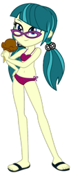 Size: 466x1133 | Tagged: safe, artist:ajosterio, imported from derpibooru, juniper montage, human, equestria girls, bare shoulders, belly button, bikini, chocolate, clothes, feet, female, food, glasses, ice cream, ice cream cone, legs, midriff, ponytails, red bikini, red swimsuit, sandals, simple background, sleeveless, smiling, solo, swimsuit, transparent background
