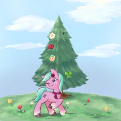 Size: 4096x4096 | Tagged: safe, artist:felldeal, imported from derpibooru, earth pony, pony, series:daily drawing december, christmas, dahlia, flower, g5, holiday, solo, tree