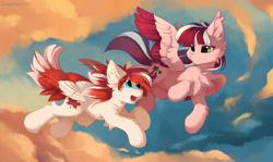 Size: 4700x2800 | Tagged: safe, artist:dreamweaverpony, imported from derpibooru, oc, oc only, oc:dusty ember, oc:making amends, pegasus, pony, duo