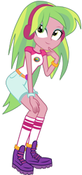 Size: 1266x2703 | Tagged: safe, artist:ajosterio, imported from derpibooru, lemon zest, human, equestria girls, legend of everfree, belt, camp everfree logo, camp everfree outfits, clothes, clothes swap, cute, denim, denim shorts, female, headphones, looking up, pockets, shirt, shoes, shorts, simple background, sleeveless, smiling, socks, solo, transparent background, wristband, zestabetes