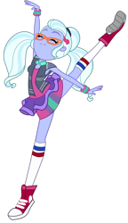 Size: 918x1592 | Tagged: safe, artist:ajosterio, imported from derpibooru, sugarcoat, human, dance magic, equestria girls, spoiler:eqg specials, ballerina, breasts, cleavage, clothes, collar, converse, dress, eyes closed, female, glasses, hairpin, jacket, ponytails, shoes, simple background, sleeveless, smiling, socks, solo, transparent background, tutu, wristband