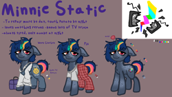 Size: 1920x1080 | Tagged: safe, artist:nootaz, imported from derpibooru, oc, oc only, oc:minnie static, pony, unicorn, floppy ears, lidded eyes, reference sheet, solo, tired
