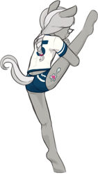 Size: 509x903 | Tagged: safe, artist:shouldbedrawing, imported from derpibooru, silver spoon, anthro, earth pony, clothes, female, filly, flexible, foal, gym uniform, simple background, solo, splits, stretching, white background