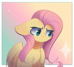 Size: 1000x904 | Tagged: safe, alternate version, artist:miryelis, imported from derpibooru, fluttershy, pegasus, pony, animated, cute, female, floppy ears, frown, gif, gradient background, looking at you, mare, reversed, shyabetes, sitting, smiling, smiling at you, solo