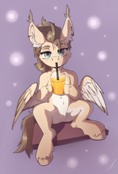 Size: 2325x3410 | Tagged: safe, artist:midnightflight, imported from derpibooru, oc, oc only, oc:dima, pegasus, pony, belly, belly button, bubble tea, drinking, looking at you, pegasus oc, simple background, solo