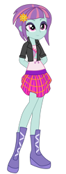 Size: 1024x2685 | Tagged: safe, artist:ajosterio, imported from derpibooru, sunny flare, human, equestria girls, arm behind back, boots, casual, clothes, collar, female, jacket, legs, shirt, shoes, simple background, skirt, smiling, solo, transparent background