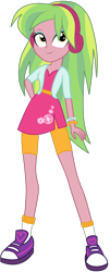 Size: 992x2463 | Tagged: safe, artist:ajosterio, imported from derpibooru, lemon zest, human, equestria girls, casual, clothes, compression shorts, cute, dress, female, hand on hip, headphones, leggings, legs, looking up, shoes, simple background, smiling, socks, solo, transparent background, vest, wrist cuffs, zestabetes