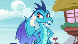 Size: 1920x1080 | Tagged: safe, imported from derpibooru, screencap, princess ember, dragon, season 7, triple threat, 1080p, angry, dragoness, ember is not amused, female, gritted teeth, hand on hip, hand on waist, solo, teeth, unamused