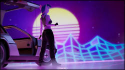 Size: 3840x2160 | Tagged: safe, artist:steamyart, imported from derpibooru, twilight sparkle, anthro, unicorn, 3d, 80s, back to the future, blender, delorean, solo, synthwave, unicorn twilight