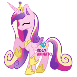 Size: 2000x2000 | Tagged: safe, artist:edgyanimator, imported from derpibooru, princess cadance, alicorn, pony, crown, cute, cutedance, digital art, ear fluff, female, firealpaca, folded wings, happy, hoof shoes, jewelry, looking sideways, mare, pink, png, profile, purple wings, regalia, simple background, smiling, solo, standing, standing on two hooves, tiara, watermark, white background, wings