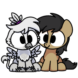 Size: 1200x1200 | Tagged: safe, artist:sugar morning, imported from derpibooru, oc, oc only, oc:cogs fixmore, oc:silvia the gryphon, earth pony, pony, derpibooru community collaboration, 2023 community collab, duo, simple background, transparent background