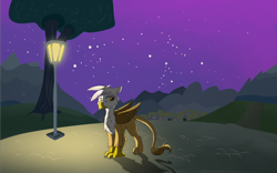 Size: 8000x5000 | Tagged: safe, artist:pzkratzer, imported from derpibooru, gilda, griffon, night, ponyville, solo, streetlight, walking