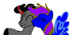 Size: 918x412 | Tagged: safe, imported from derpibooru, king sombra, oc, oc:rushing winds, pegasus, pony, unicorn, 1000 hours in ms paint, base used, canon x oc, cheek kiss, digital art, duo, female, kissing, male, shipping, show accurate, simple background, sombrarush, stallion, straight, white background