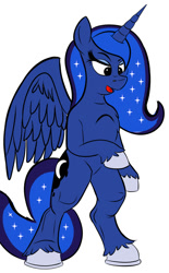 Size: 620x1000 | Tagged: safe, artist:cutiecarbon, imported from derpibooru, princess luna, alicorn, pony, semi-anthro, fluffy, simple background, solo, white background