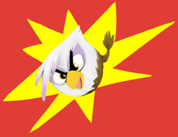 Size: 921x710 | Tagged: safe, artist:ghost, imported from twibooru, gilda, griffon, angry, angry birds, ball, beak, eyebrows, frown, image, needs more jpeg, open beak, open mouth, simple background, solo