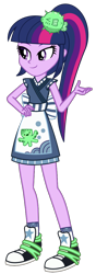 Size: 400x1131 | Tagged: safe, artist:ajosterio, imported from derpibooru, twilight sparkle, octopus, equestria girls, apron, clothes, cute, female, hand on hip, legs, lidded eyes, ponytail, shoes, simple background, smiling, solo, transparent background, twiabetes