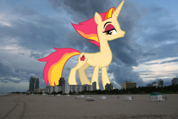 Size: 1920x1280 | Tagged: safe, artist:cheezedoodle96, artist:jaredking779, edit, imported from derpibooru, fire flare, pony, unicorn, female, florida, giant pony, giant unicorn, giantess, highrise ponies, irl, macro, mare, mega giant, miami, photo, ponies in real life