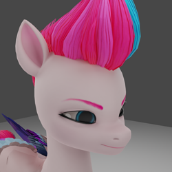 Size: 1920x1920 | Tagged: safe, imported from derpibooru, zipp storm, pegasus, pony, 3d, adorazipp, angry, bust, cute, female, g5, gray background, grin, mare, my little pony: a new generation, simple background, smiling, solo