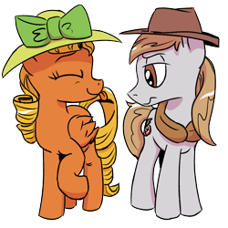 Size: 1200x1200 | Tagged: safe, artist:pony-berserker, imported from derpibooru, oc, oc only, oc:longhaul, oc:southern comfort, earth pony, pegasus, derpibooru community collaboration, 2023 community collab, earth pony oc, hat, pegasus oc, raised hoof, simple background, tongue out, transparent background, unamused, yoke