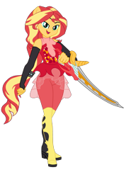 Size: 2437x3480 | Tagged: safe, artist:gmaplay, imported from derpibooru, sunset shimmer, human, equestria girls, boots, kamen rider ryuki, ponied up, shoes, simple background, solo, super ponied up, sword, transparent background, weapon