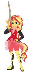 Size: 2300x5511 | Tagged: safe, artist:gmaplay, imported from derpibooru, sunset shimmer, human, equestria girls, boots, clothes, gloves, kamen rider ryuki, motorcross, ponied up, shoes, simple background, solo, super ponied up, sword, transparent background, weapon