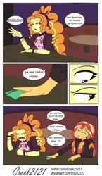 Size: 1280x2203 | Tagged: safe, artist:crock2121, imported from derpibooru, adagio dazzle, sunset shimmer, human, comic:another world, equestria girls, equestria girls series, spoiler:eqg series (season 2), comic, dialogue, duo, female, music festival outfit, spanish, translated in the comments