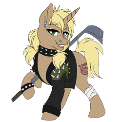 Size: 1600x1600 | Tagged: safe, artist:floots, imported from derpibooru, oc, oc only, oc:bullseye, pony, unicorn, fallout equestria, piercing, raider, scar, simple background, solo, transparent background