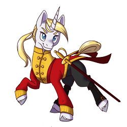 Size: 1200x1200 | Tagged: safe, artist:floots, imported from derpibooru, oc, oc only, oc:platinum dream, unicorn, clothes, royalty, simple background, solo, sword, transparent background, weapon