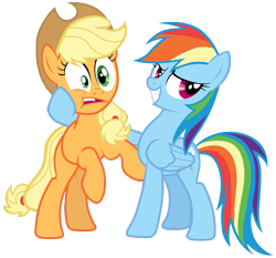Size: 7500x7000 | Tagged: safe, imported from derpibooru, applejack, rainbow dash, earth pony, pegasus, pony, the mysterious mare do well, absurd resolution, cowboy hat, duo, funny face, green eyes, hat, open mouth, purple eyes, simple background, stetson, transparent background, vector