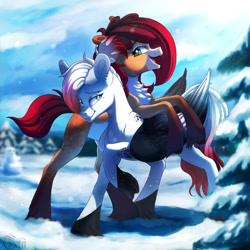 Size: 1700x1700 | Tagged: safe, artist:runettamontbelle, imported from derpibooru, oc, pegasus, pegasus oc, snow, tree, unshorn fetlocks, winter