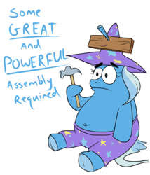 Size: 600x700 | Tagged: safe, artist:rocket-lawnchair, imported from derpibooru, trixie, pony, unicorn, belly button, board, hammer, my pretty seahorse, patrick star, simple background, solo, spongebob squarepants, text, white background