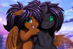 Size: 3031x2040 | Tagged: safe, artist:pridark, imported from derpibooru, oc, oc only, changeling, hybrid, pony, changeling oc, duo, pegabat