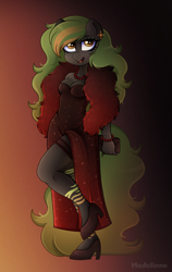 Size: 1800x2844 | Tagged: safe, artist:madelinne, imported from derpibooru, oc, oc:greenviper, anthro, pegasus, clothes, commission, dress, high heels, long hair, red dress, shoes