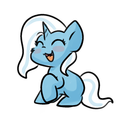 Size: 900x900 | Tagged: safe, artist:zutcha, imported from derpibooru, trixie, pony, unicorn, blushing, cute, diatrixes, eyes closed, female, horn, missing cutie mark, open mouth, simple background, solo, tail, white background