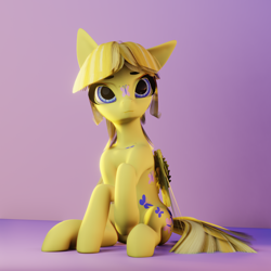 Size: 2048x2048 | Tagged: safe, artist:saphire-systrine, artist:valiant studios, imported from derpibooru, dancing butterflies, pony, 3d, 3d model, base used, blender, blender eevee, clipping, g1, recolor, sitting, solo, vs twi, wings, yellow hair