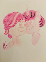 Size: 3024x4032 | Tagged: safe, imported from derpibooru, pegasus, pony, unicorn, spoiler:g5, spoiler:winter wishday, bust, colored, colored pencil drawing, colored pupils, drawing, duo, female, g5, my little pony: make your mark, my little pony: make your mark chapter 3, pink, portrait, siblings, traditional art, twins, windy (g5), winter wishday