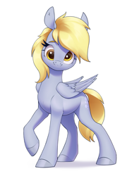 Size: 2615x3315 | Tagged: safe, artist:aquaticvibes, imported from derpibooru, derpy hooves, pegasus, pony, cute, derp, derpabetes, female, looking at you, mare, raised hoof, simple background, smiling, smiling at you, solo, white background