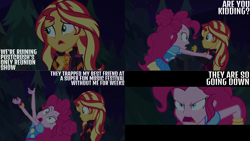 Size: 4400x2475 | Tagged: safe, edit, edited screencap, editor:quoterific, imported from derpibooru, screencap, pinkie pie, sunset shimmer, human, equestria girls, equestria girls series, sunset's backstage pass!, spoiler:eqg series (season 2)