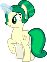 Size: 780x1025 | Tagged: dead source, safe, artist:theshadowstone, imported from derpibooru, oc, oc only, oc:felicity mossrock, pony, unicorn, butt, eyeshadow, flower, flower in hair, green eyes, green mane, green tail, horn, makeup, plot, raised hoof, simple background, smiling, solo, tail, transparent background, two toned mane, two toned tail, underhoof, unicorn oc