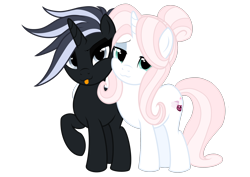 Size: 2360x1672 | Tagged: safe, artist:mistress midnight, artist:mommymidday, imported from derpibooru, oc, oc only, oc:mistress, oc:mommy midday, pony, unicorn, derpibooru community collaboration, 2023 community collab, :3, duo, eyeliner, eyeshadow, looking at you, makeup, mohawk, multicolored hair, show accurate, side hug, simple background, smiling, tongue out, transparent background