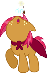 Size: 1280x1978 | Tagged: dead source, safe, artist:theshadowstone, imported from derpibooru, babs seed, earth pony, cap, cape, clothes, cmc cape, dandelion, female, filly, foal, freckles, hat, looking up, mare, o mouth, red mane, red tail, simple background, snout, solo, striped mane, striped tail, tail, transparent background, two toned mane, two toned tail