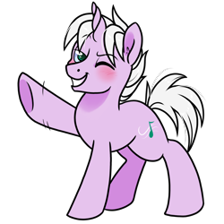 Size: 1300x1300 | Tagged: safe, artist:paperbagpony, imported from derpibooru, oc, oc:tempest requiem, unicorn, derpibooru community collaboration, 2023 community collab, horn, one eye closed, simple background, transparent background, unicorn oc, wink