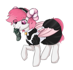 Size: 1747x1669 | Tagged: safe, artist:drops-of-blood, imported from derpibooru, oc, oc only, oc:baltzar, oc:guaiacol, bat pony, pony, rat, bat pony oc, bell, clothes, digital art, duo, ear socks, maid, simple background, socks, striped socks, transparent background, wings