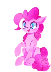 Size: 1075x1518 | Tagged: safe, artist:stacy_165cut, imported from derpibooru, pinkie pie, earth pony, pony, female, mare, open mouth, open smile, raised hoof, simple background, sitting, smiling, solo, white background