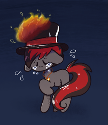 Size: 919x1068 | Tagged: safe, artist:typhwosion, imported from derpibooru, oc, oc only, oc:varan, earth pony, pony, commission, crying, floppy ears, hat, sad, solo