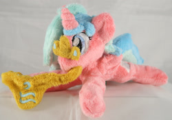 Size: 2948x2060 | Tagged: safe, artist:bastler, imported from derpibooru, oc, oc only, oc:hammonia, alicorn, pony, alicorn oc, crown, female, hamburg, horn, irl, jewelry, mare, necklace, photo, plushie, regalia, wings