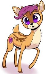 Size: 2001x3255 | Tagged: safe, artist:ahobobo, imported from derpibooru, scootaloo, deer, doe, female, race swap, simple background, solo, the cmc's cutie marks, white background