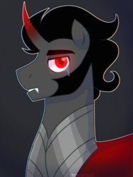 Size: 3072x4096 | Tagged: safe, artist:inayurinai01, imported from derpibooru, king sombra, pony, unicorn, crying, dark background, fangs, male, solo, stallion