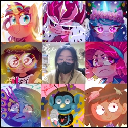 Size: 1280x1280 | Tagged: safe, artist:jully-park, imported from derpibooru, izzy moonbow, sunny starscout, human, amphibia, art vs artist, clothes, cookierun, costume, dhmis, encanto, g5, irl, irl human, misty, nightmare night, nightmare night costume, photo, trolls